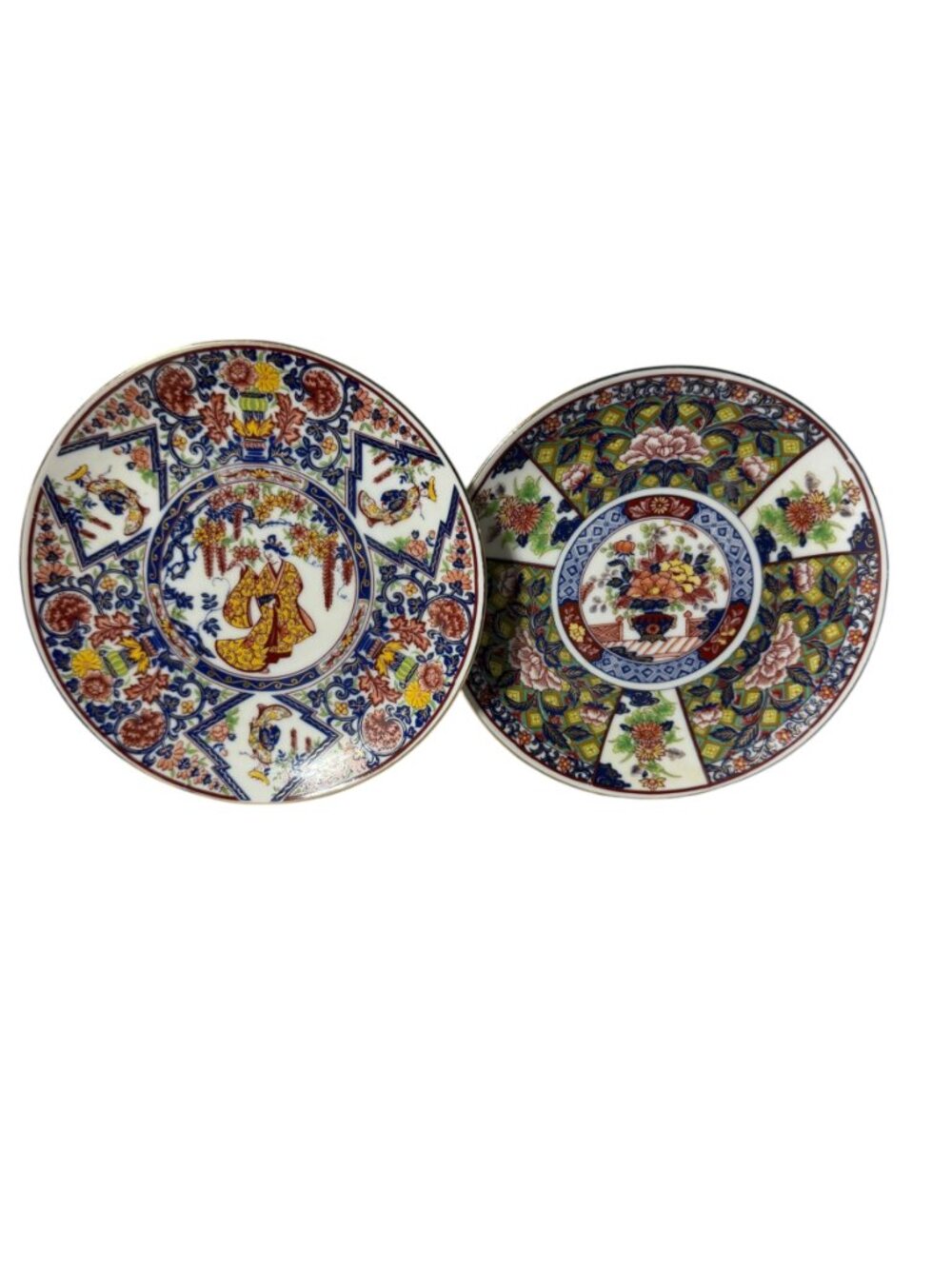 Imari Plates Set of 2 Geisha Floral Gold Chinoiserie Porcelain Decorative Plates